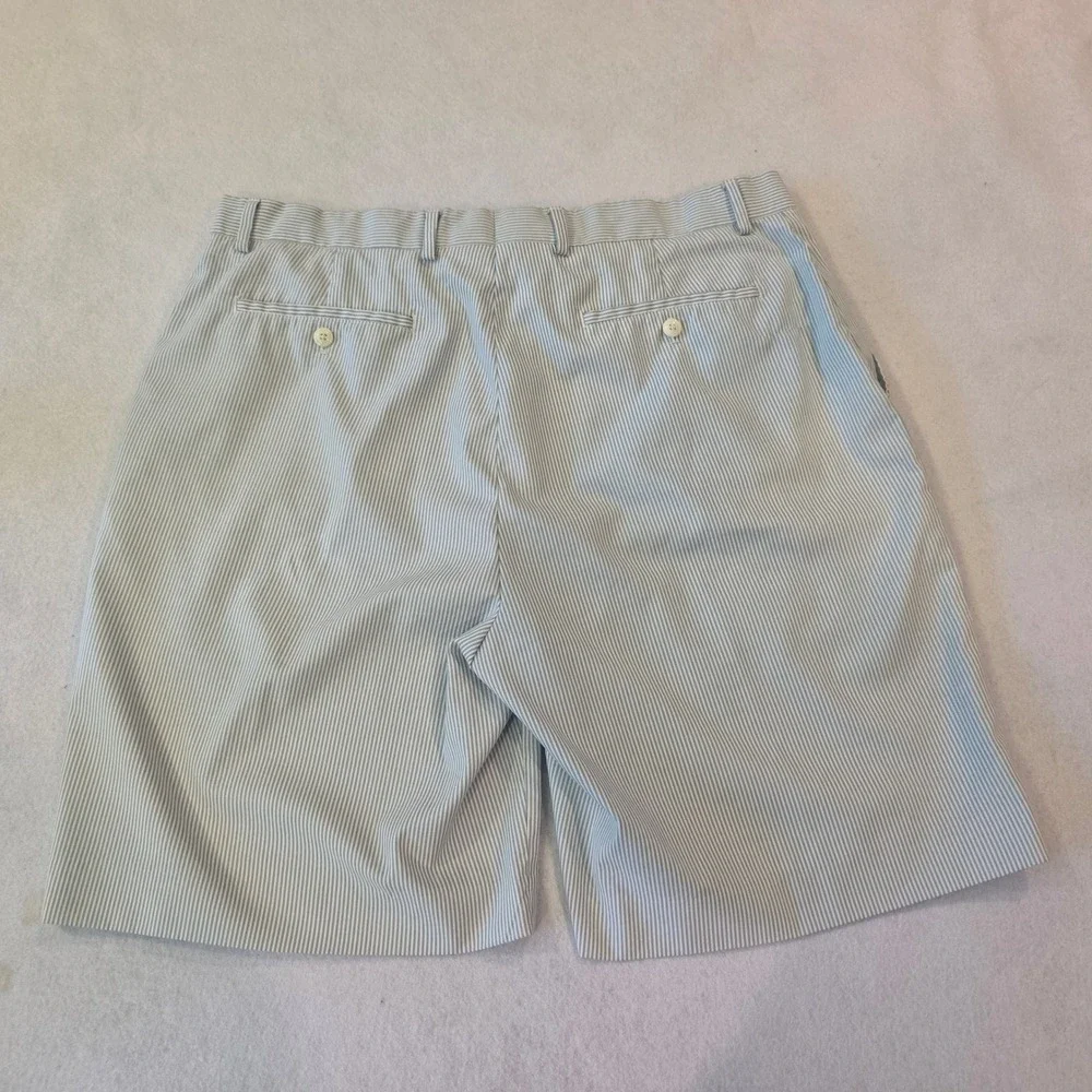 Alan Flusser Golf Mens Blue White Striped Seersucker Shorts Size 38 Performance